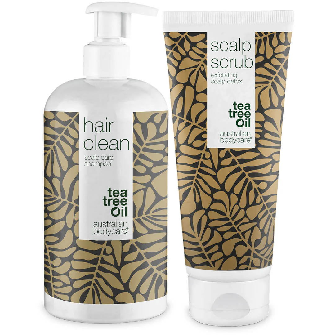 2 produkter til fedtet hår  Tea Tree Shampoo og scrub til fedtet hovedbund og hår