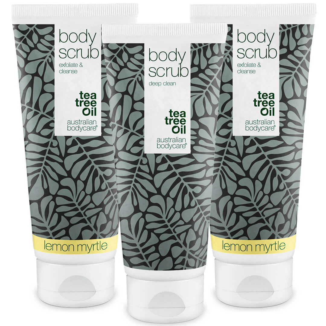 3 for 2 Body Scrub  - pakketilbud  Pakketilbud med 3 body scrubs (200 ml): 2x Lemon Myrtle & 1x Tea Tree Oil