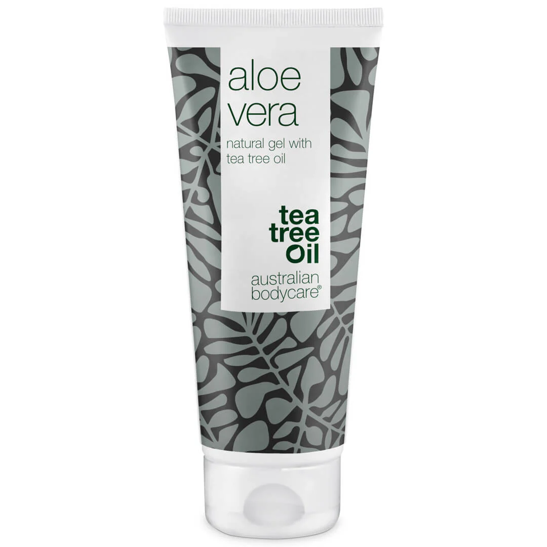 Bio Aloe Vera gel til solskoldning, svie og kløe  Kløestillende og kølende gel til pleje af solskoldet hud og smårifter - Tea Tree Oil / 100 ml