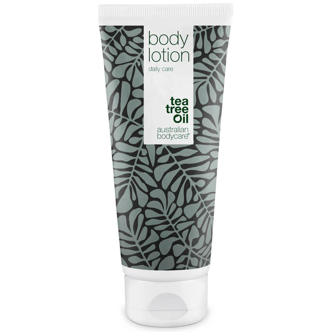 Body Lotion til tør hud og mod bumser  Fugtgivende creme til tør og uren hud på kroppen - Tea Tree Oil / 200 ml