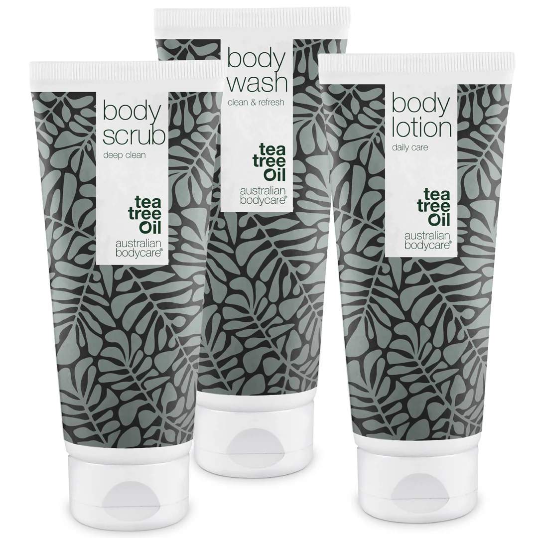 Bumser, uren hud på ryggen eller ballerne  3 produkter med naturlig Tea Tree Oil