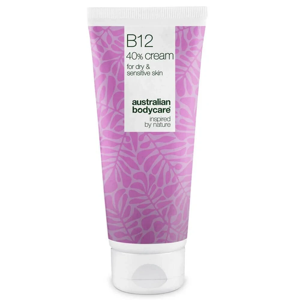Fugtgivende B12 Creme til sensitiv og tør hud B12 Creme til intens pleje af tør hud med tendens til eksem og psoriasis. Fås i 40% og 70%. - B12 Cream 70% / 1 stk.